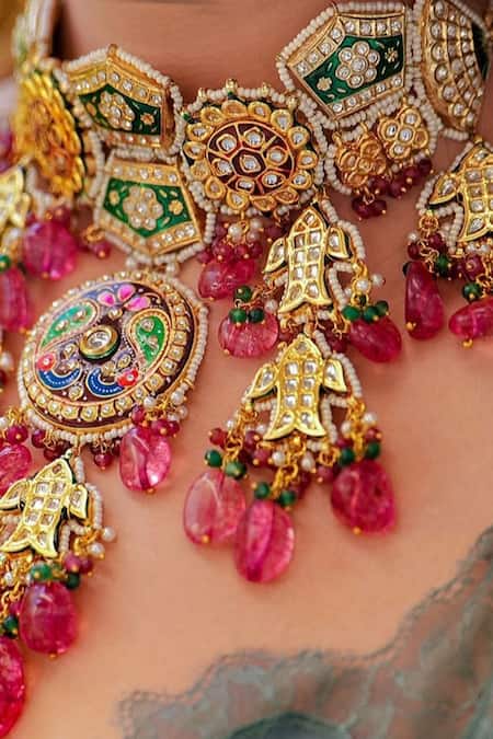 Buy Amaara Jewels Multi Color Metallic Thread, Stones Heritage Gold Meenakari Jewellery Set Online at Aza Fashions Buy_Amaara Jewels_Multi Color Metallic Thread, Stones Heritage Gold Meenakari Jewellery Set _Online_at_Aza_Fashions