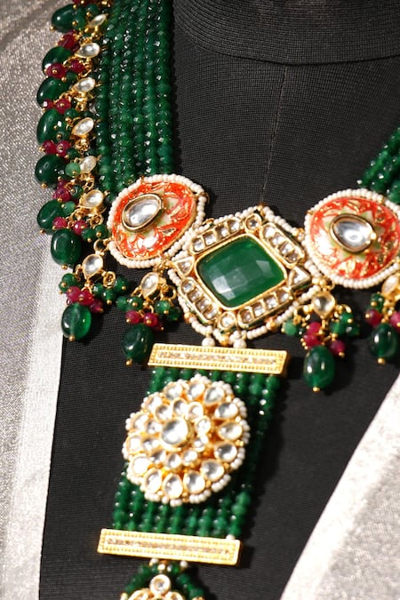 Buy_Amaara Jewels_Emerald Green Rhinestones Ruby Meenakari Necklace Set _Online_at_Aza_Fashions