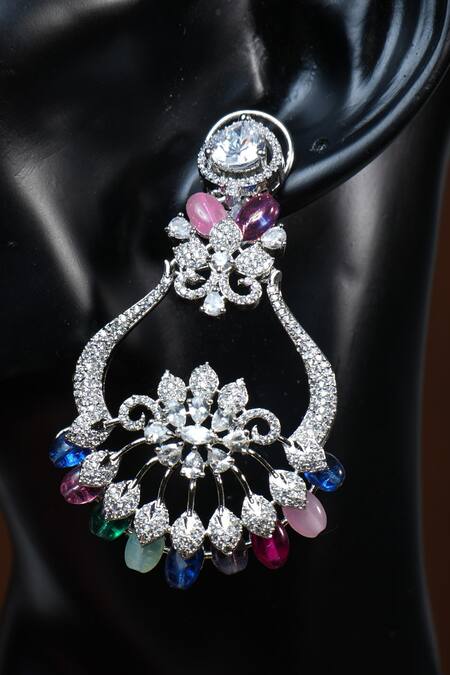 Amaara Jewels Silver Plated Stones Multi Coloured Chaandbali Teeka Set Online at Aza Fashions Amaara Jewels_Silver Plated Stones Multi Coloured Chaandbali Teeka Set _Online_at_Aza_Fashions