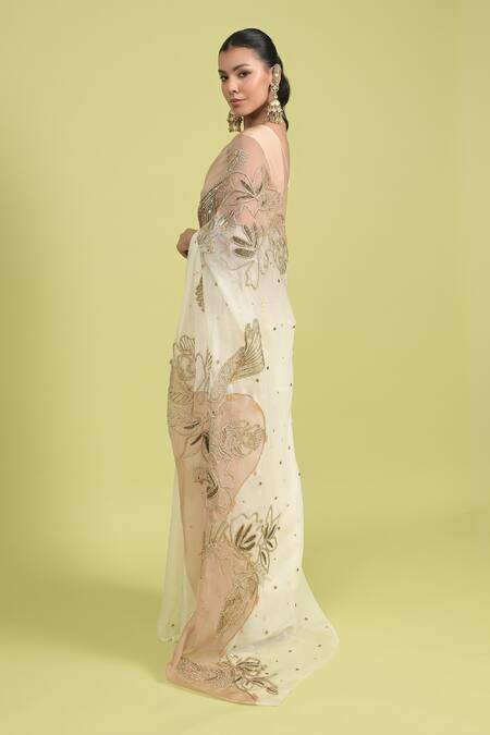Buy Rishi and Vibhuti Ivory Organza Embroidery, Sequins Plunge Neck Saree Set Online at Aza Fashions Buy_Rishi and Vibhuti_Ivory Organza Embroidery, Sequins Plunge Neck Saree Set _Online_at_Aza_Fashions