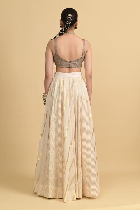 Rishi and Vibhuti Ivory Georgette Classic Lehenga Set 