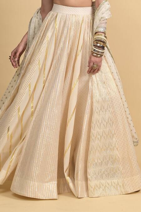 Buy_Rishi and Vibhuti_Brown Silk, Georgette, Cotton Embroidery Ivory Classic Lehenga Set _Online_at_Aza_Fashions