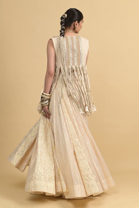 Rishi and Vibhuti Ivory Fusion Lehenga Set with Jacket 