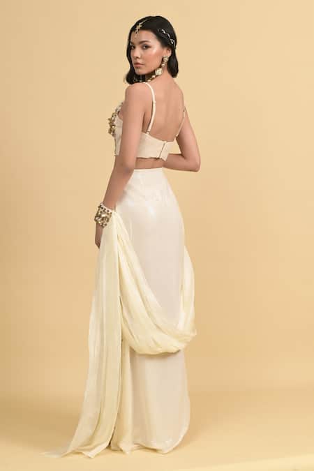 Rishi and Vibhuti Ivory Embellished Bralette Skirt Cape Set 