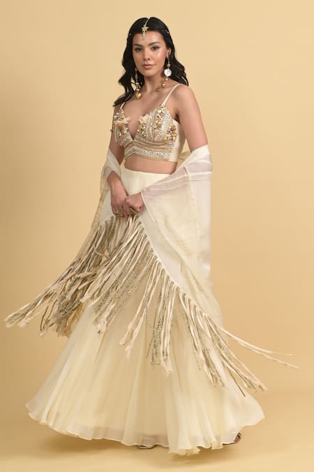 Rishi and Vibhuti Ivory Designer Fusion Lehenga Set 