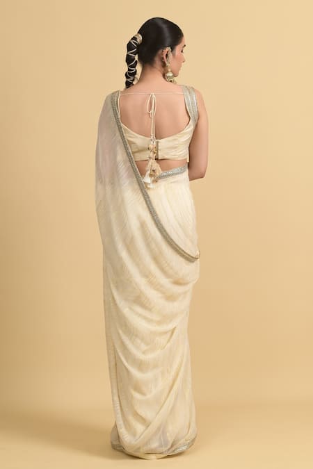 Rishi And Vibhuti Ivory Georgette & Chanderi Silk Saree Set 