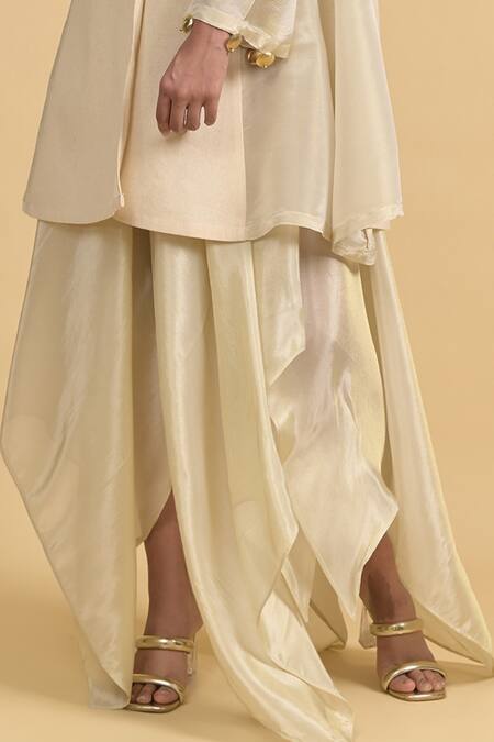 Buy_Rishi and Vibhuti_Ivory Chanderi Silk Sequins, Beads V-neck Jacket Pant Set _Online_at_Aza_Fashions