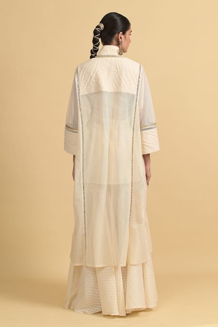 Rishi and Vibhuti Ivory Angarkha Kurta & Flared Pant Set 