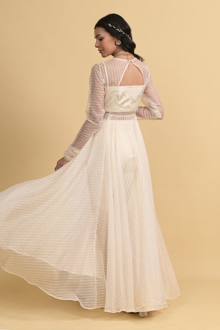 Rishi and Vibhuti Ivory Chanderi Anarkali Set 