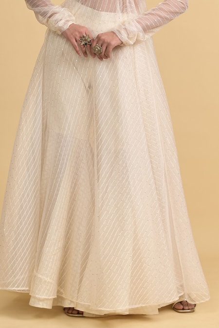 Rishi and Vibhuti_Ivory Organza, Chanderi Silk, Cotton Round , Sweetheart Anarkali Set _at_Aza_Fashions