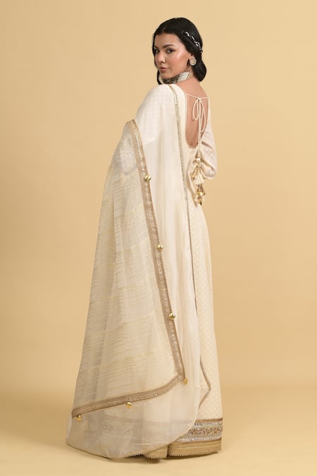 Rishi and Vibhuti Designer Ivory Anarkali Set With Dupatta 