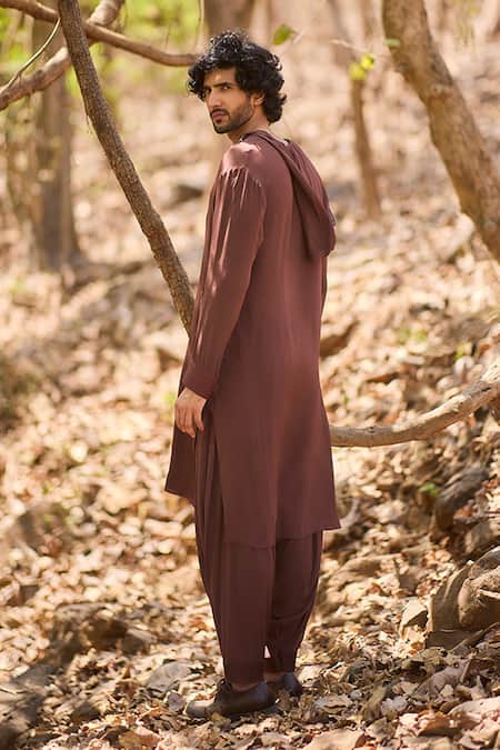 Nirmooha Desert Sage Hooded Kurta & Dhoti Pants Set 