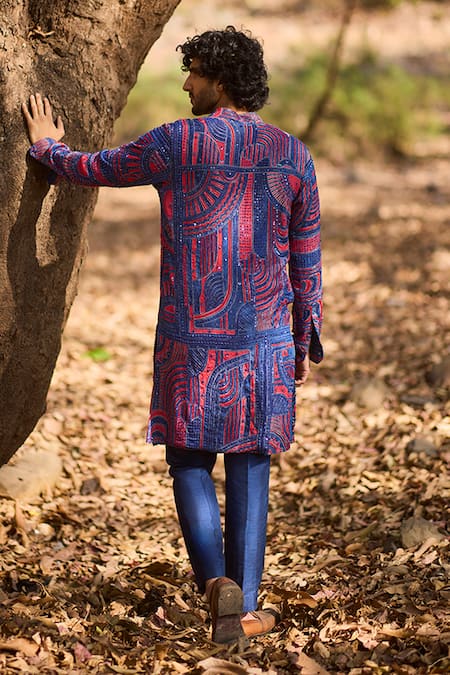 Nirmooha  Indigo Maze Geometric Printed Kurta Set 