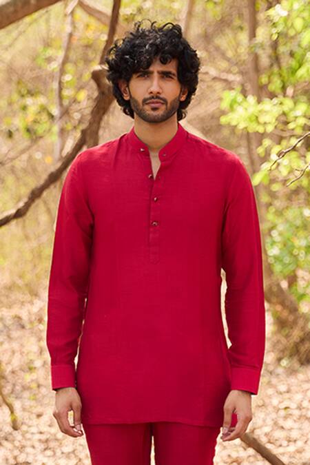 Nirmooha Red Crimson Diary Short Kurta Set Online at Aza Fashions Nirmooha_Red Crimson Diary Short Kurta Set _Online_at_Aza_Fashions