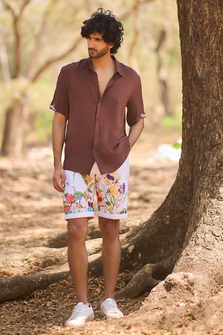 Nirmooha_Brown Crepe Ember And Earth Shirt _Online_at_Aza_Fashions