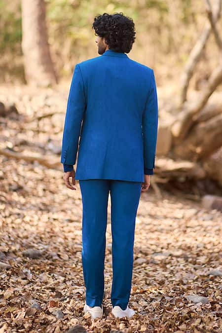 Nirmooha Bluewood Teal Blue Denim Blazer 