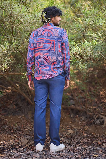 Shop_Nirmooha_Multi Color Chiffon Valor Odyssey Geometric Printed Casual Shirt _at_Aza_Fashions