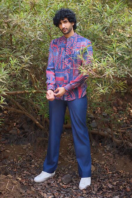 Nirmooha_Multi Color Chiffon Valor Odyssey Geometric Printed Casual Shirt _Online_at_Aza_Fashions