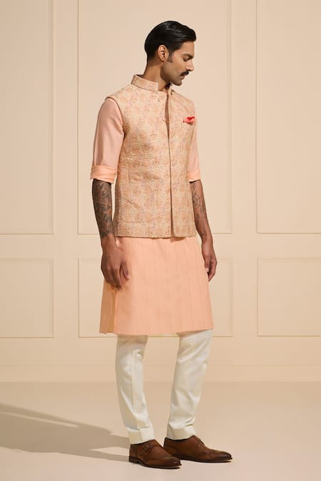 Raghavendra Rathore Jodhpur Peach Embroidered Nehru Jacket 