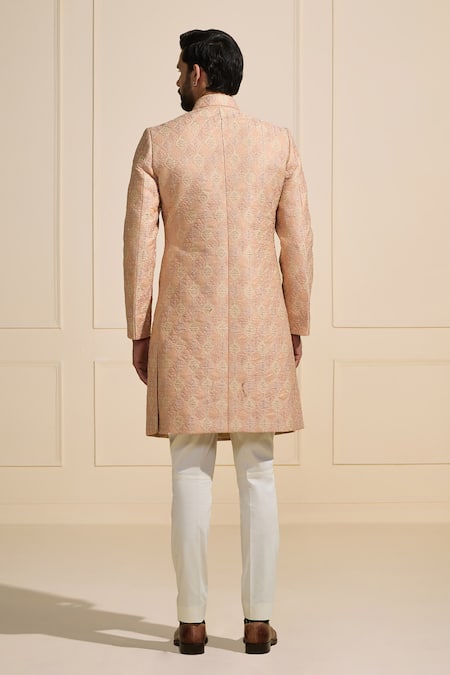 Raghavendra Rathore Jodhpur Opalescent Peach Silk Sherwani 