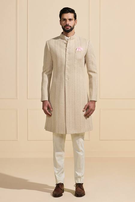 Raghavendra Rathore Jodhpur Off White Silk Textured Sherwani Online at Aza Fashions Raghavendra Rathore Jodhpur_Off White Silk Textured Sherwani _Online_at_Aza_Fashions