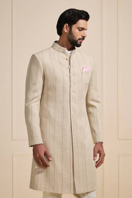 Buy Raghavendra Rathore Jodhpur Off White Silk Textured Sherwani Online at Aza Fashions Buy_Raghavendra Rathore Jodhpur_Off White Silk Textured Sherwani _Online_at_Aza_Fashions