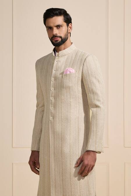 Shop Raghavendra Rathore Jodhpur Off White Silk Textured Sherwani Online at Aza Fashions Shop_Raghavendra Rathore Jodhpur_Off White Silk Textured Sherwani _Online_at_Aza_Fashions