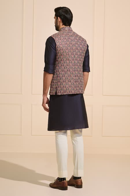 Shop Raghavendra Rathore Jodhpur Blue Brocade Embroidery Nehru Jacket at Aza Fashions Shop_Raghavendra Rathore Jodhpur_Blue Brocade Embroidery Nehru Jacket _at_Aza_Fashions