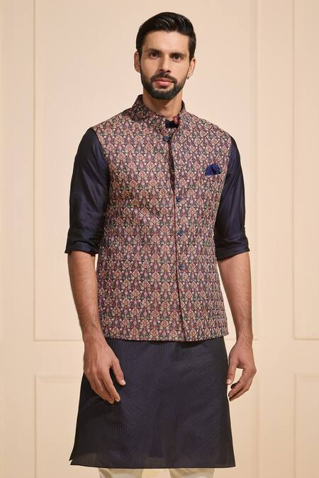 Shop Raghavendra Rathore Jodhpur Blue Brocade Embroidery Nehru Jacket Online at Aza Fashions Shop_Raghavendra Rathore Jodhpur_Blue Brocade Embroidery Nehru Jacket _Online_at_Aza_Fashions