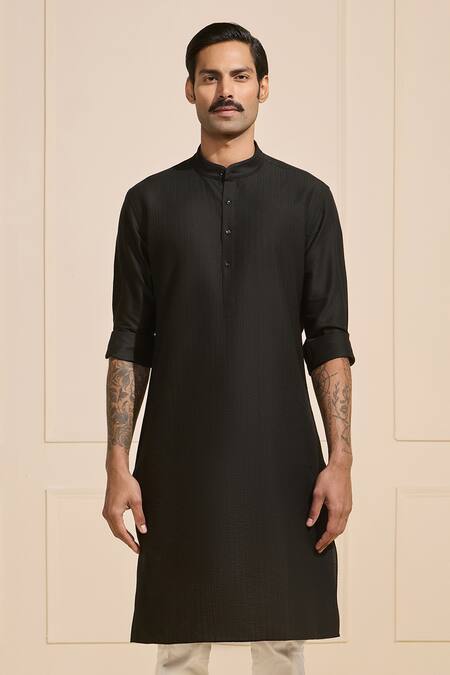 Buy Raghavendra Rathore Jodhpur Black Silk Minimal Raw Kurta Online at Aza Fashions Buy_Raghavendra Rathore Jodhpur_Black Silk Minimal Raw Kurta _Online_at_Aza_Fashions