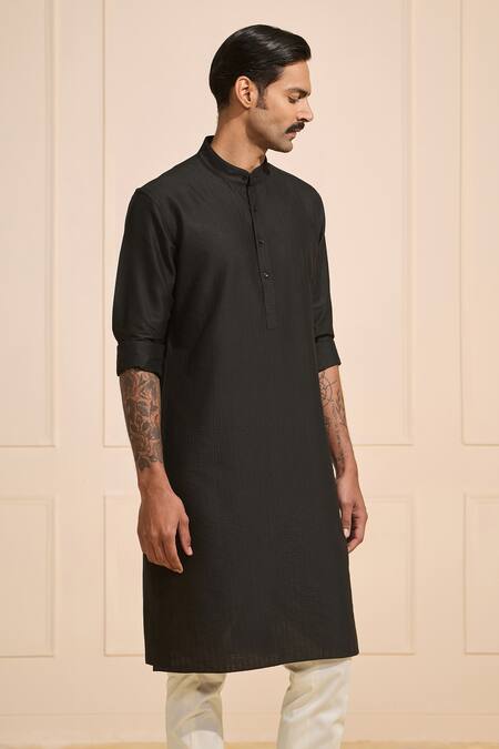 Shop Raghavendra Rathore Jodhpur Black Silk Minimal Raw Kurta Online at Aza Fashions Shop_Raghavendra Rathore Jodhpur_Black Silk Minimal Raw Kurta _Online_at_Aza_Fashions