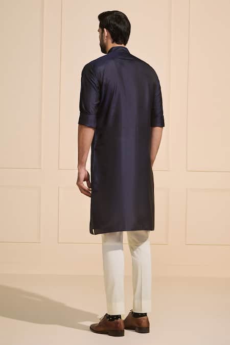 Shop Raghavendra Rathore Jodhpur Navy Brocade Sleek Nightfall Kurta at Aza Fashions Shop_Raghavendra Rathore Jodhpur_Navy Brocade Sleek Nightfall Kurta _at_Aza_Fashions