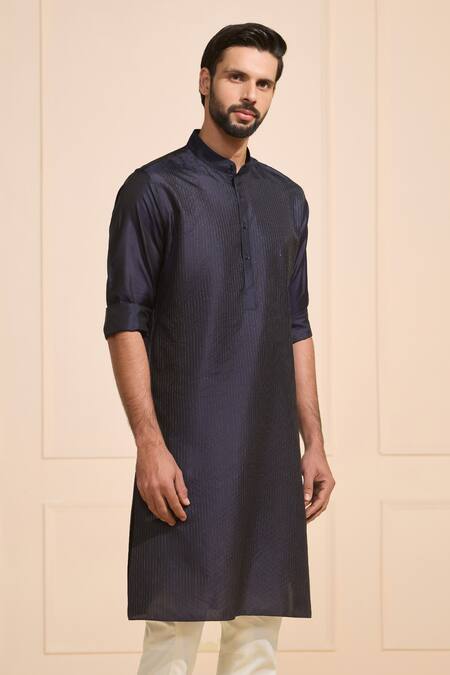 Raghavendra Rathore Jodhpur Navy Brocade Sleek Nightfall Kurta Online at Aza Fashions Raghavendra Rathore Jodhpur_Navy Brocade Sleek Nightfall Kurta _Online_at_Aza_Fashions