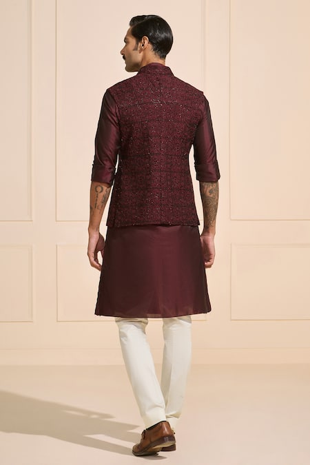 Raghavendra Rathore Jodhpur Maroon Designer Nehru Jacket Set 