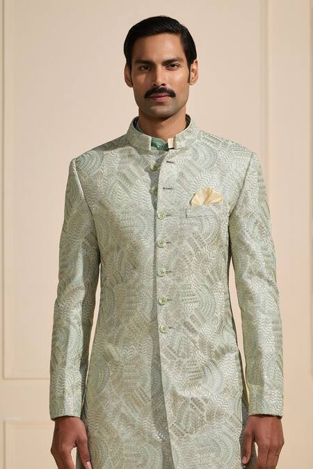 Shop Raghavendra Rathore Jodhpur Mint Brocade Sherwani Online at Aza Fashions Shop_Raghavendra Rathore Jodhpur_Mint Brocade Sherwani _Online_at_Aza_Fashions