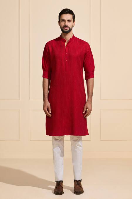Raghavendra Rathore Jodhpur Red Silk Traditional Festive Kurta Online at Aza Fashions Raghavendra Rathore Jodhpur_Red Silk Traditional Festive Kurta _Online_at_Aza_Fashions