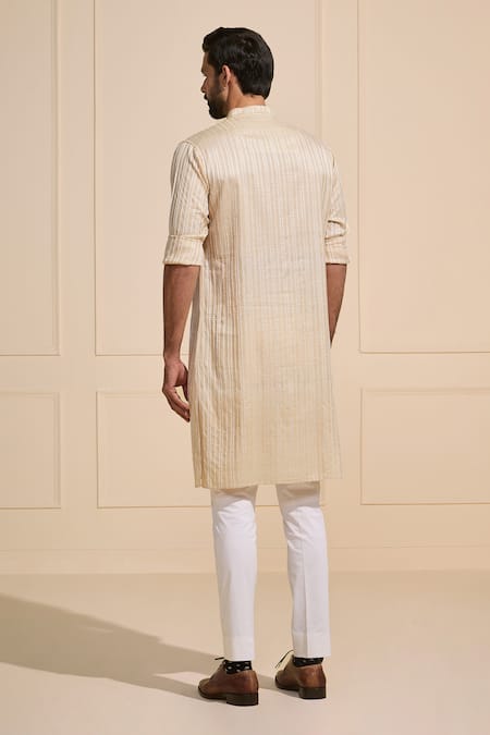 Shop Raghavendra Rathore Jodhpur Cream Silk Striped Kurta at Aza Fashions Shop_Raghavendra Rathore Jodhpur_Cream Silk Striped Kurta _at_Aza_Fashions