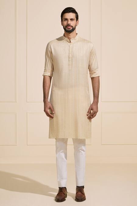 Raghavendra Rathore Jodhpur Cream Silk Striped Kurta Online at Aza Fashions Raghavendra Rathore Jodhpur_Cream Silk Striped Kurta _Online_at_Aza_Fashions