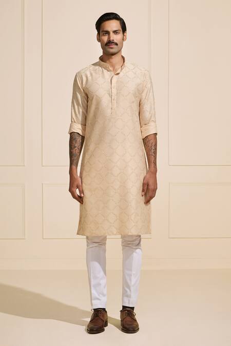 Raghavendra Rathore Jodhpur Beige Cotton Embroidery Symmetric Elegance Kurta Online at Aza Fashions Raghavendra Rathore Jodhpur_Beige Cotton Embroidery Symmetric Elegance Kurta _Online_at_Aza_Fashions