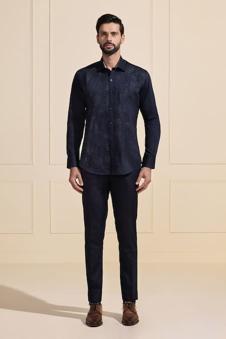 Buy_Raghavendra Rathore Jodhpur_Navy Cotton Luxe Dark Blue Shirt _Online_at_Aza_Fashions