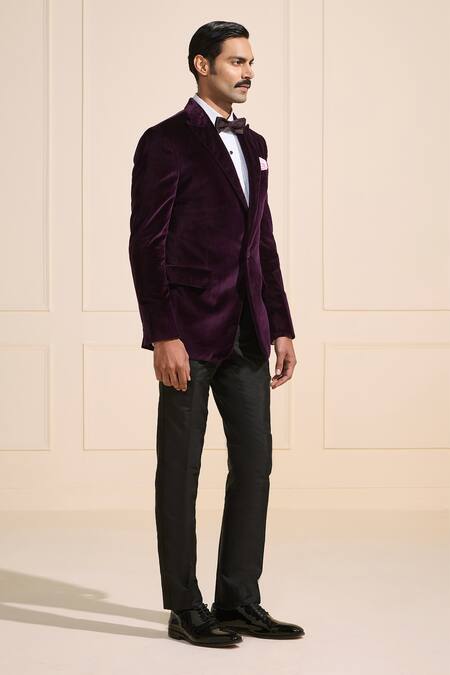 Raghavendra Rathore Jodhpur_Purple Cotton Regal Plum Tuxedo Jacket _Online_at_Aza_Fashions