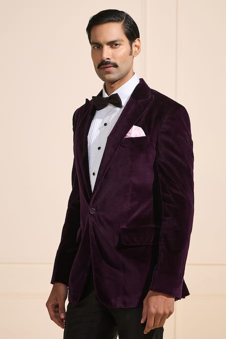 Shop_Raghavendra Rathore Jodhpur_Purple Cotton Regal Plum Tuxedo Jacket _Online_at_Aza_Fashions