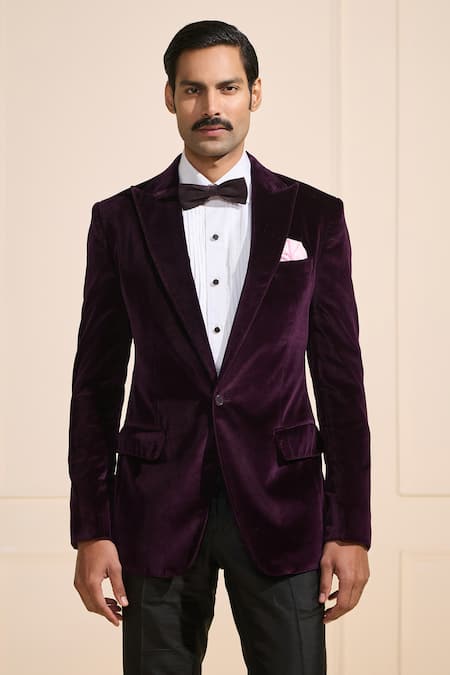 Raghavendra Rathore Jodhpur_Purple Cotton Regal Plum Tuxedo Jacket _at_Aza_Fashions