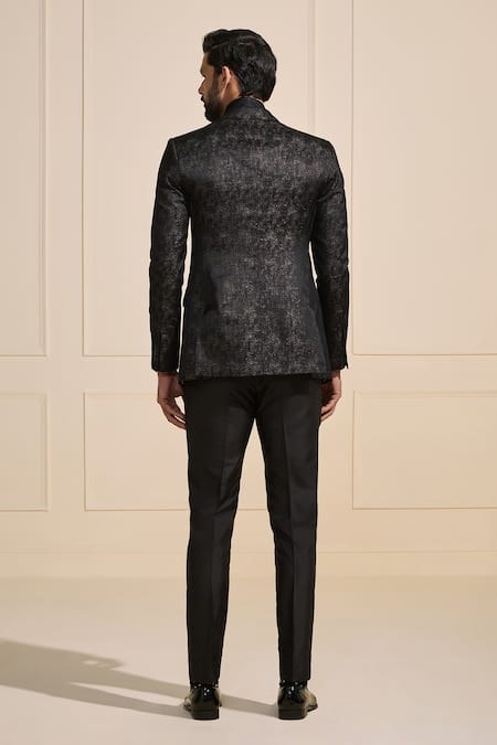 Shop Raghavendra Rathore Jodhpur Black Satin Designer Tuxedo Jacket at Aza Fashions Shop_Raghavendra Rathore Jodhpur_Black Satin Designer Tuxedo Jacket _at_Aza_Fashions