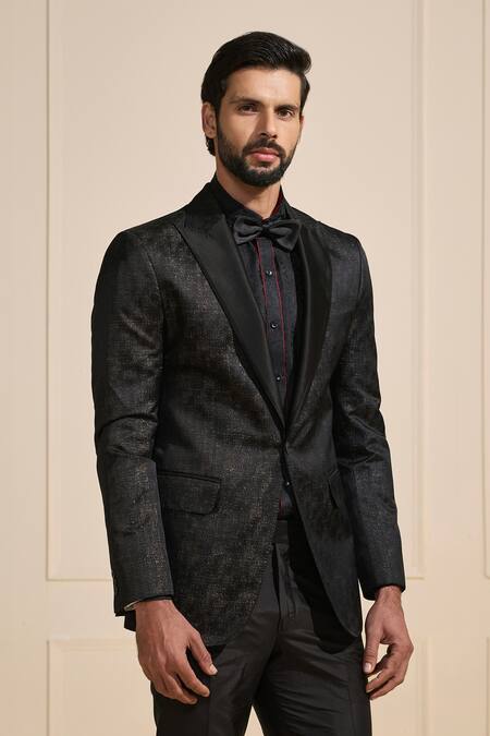 Shop Raghavendra Rathore Jodhpur Black Satin Designer Tuxedo Jacket Online at Aza Fashions Shop_Raghavendra Rathore Jodhpur_Black Satin Designer Tuxedo Jacket _Online_at_Aza_Fashions