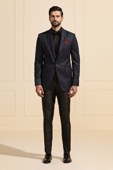 Raghavendra Rathore Jodhpur_Navy Suede Tuxedo Jacket _Online_at_Aza_Fashions