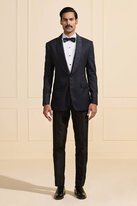 Raghavendra Rathore Jodhpur_Navy Suede Tuxedo Jacket _Online_at_Aza_Fashions
