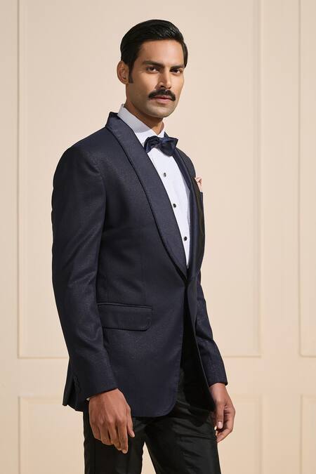 Buy_Raghavendra Rathore Jodhpur_Navy Suede Tuxedo Jacket _Online_at_Aza_Fashions