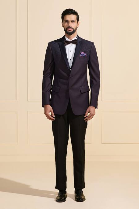 Raghavendra Rathore Jodhpur_Purple Suede Midnight Couture Tuxedo Jacket _Online_at_Aza_Fashions
