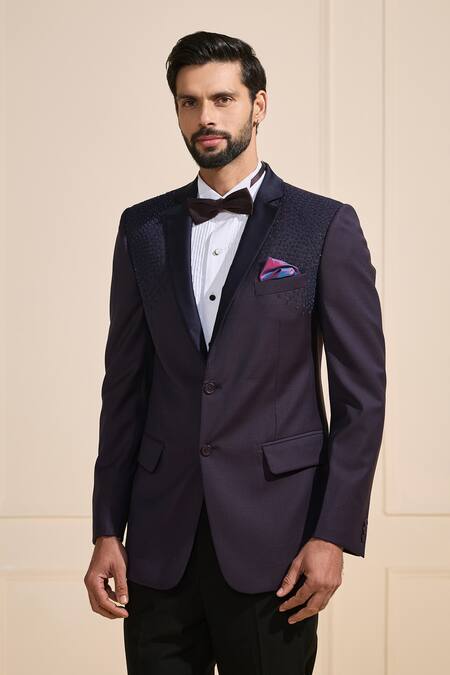 Buy_Raghavendra Rathore Jodhpur_Purple Suede Midnight Couture Tuxedo Jacket _Online_at_Aza_Fashions